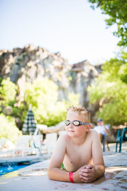 The spring-fed pool below the canyon walls at Veyo Pool Resort