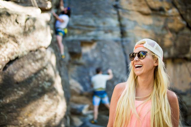 A guest below the canyon walls at Crawdad Canyon