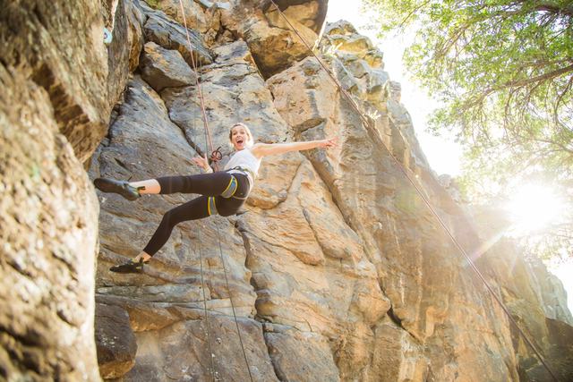 Climbers in the private canyon at Veyo Pool Resort