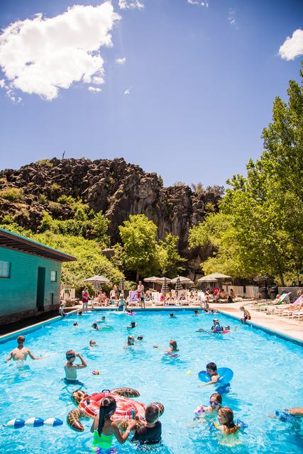 Guests at the spring-fed pool, Veyo Pool Resort