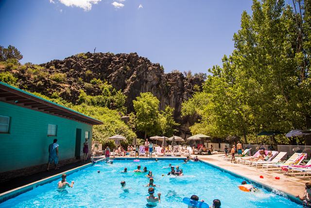 The spring-fed pool below the canyon walls at Veyo Pool Resort