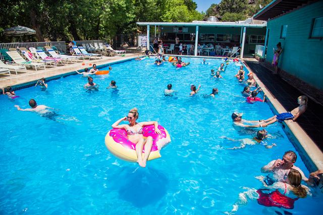 An inflatable float on the spring-fed pool