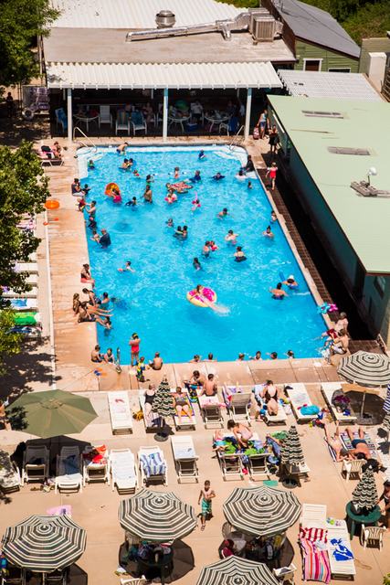 The pool and sun decks seen from above