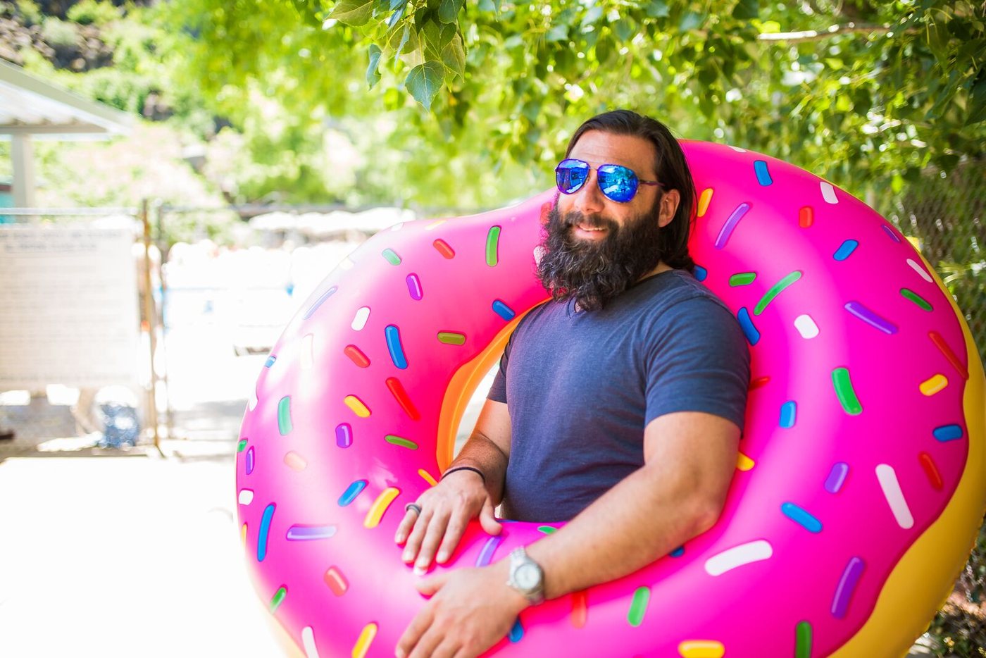 Relaxing on a float by the pool